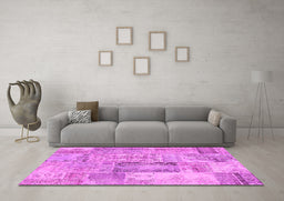 Machine Washable Patchwork Pink Transitional Rug in a Living Room, wshcon2886pnk