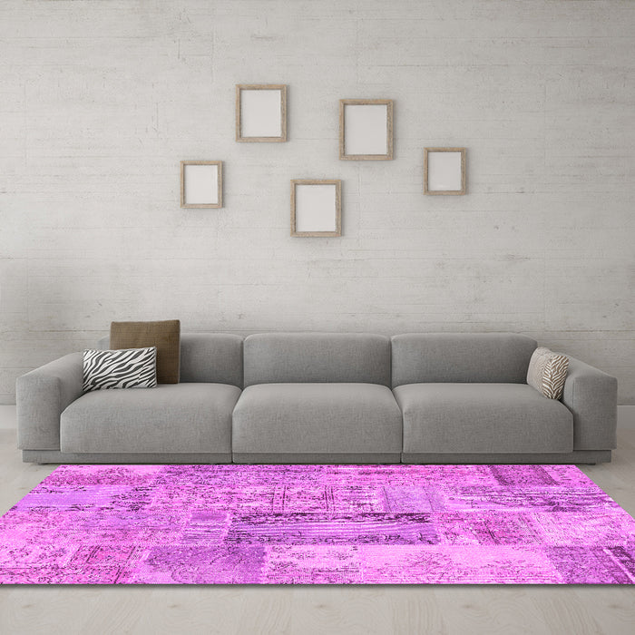 Machine Washable Patchwork Pink Transitional Rug in a Living Room, wshcon2886pnk