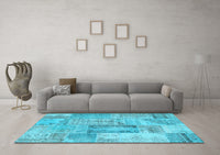 Machine Washable Patchwork Light Blue Transitional Rug, wshcon2886lblu