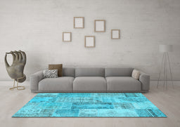 Machine Washable Patchwork Light Blue Transitional Rug in a Living Room, wshcon2886lblu