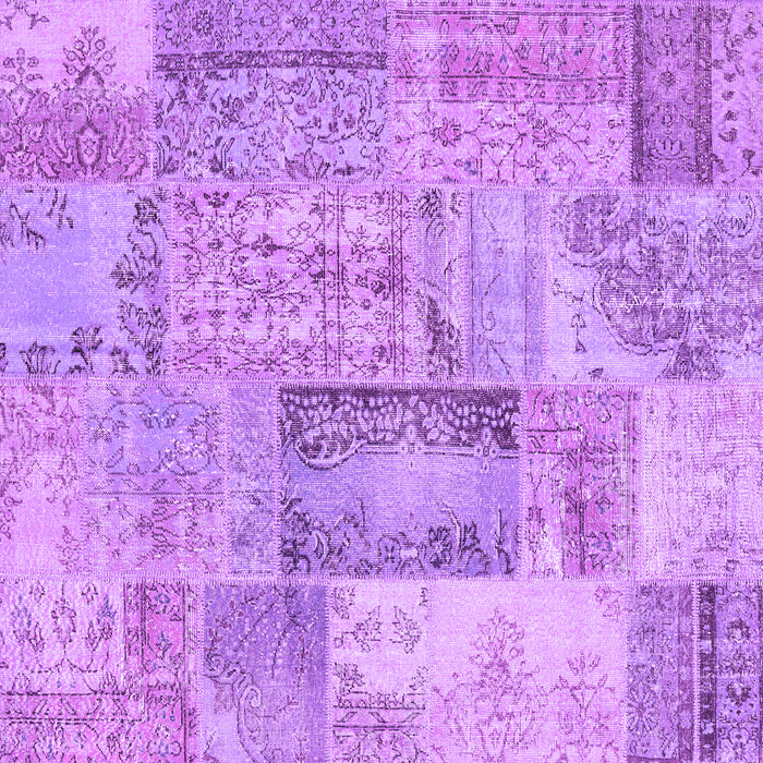 Square Machine Washable Patchwork Purple Transitional Area Rugs, wshcon2886pur