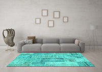 Machine Washable Patchwork Turquoise Transitional Rug, wshcon2886turq