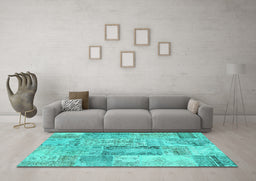 Machine Washable Patchwork Turquoise Transitional Area Rugs in a Living Room,, wshcon2886turq