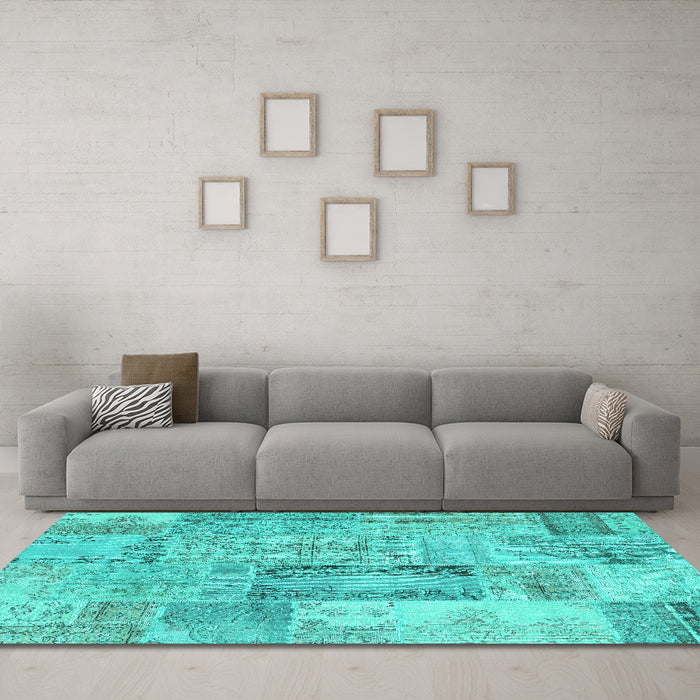 Machine Washable Patchwork Turquoise Transitional Area Rugs in a Living Room,, wshcon2886turq