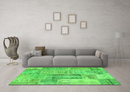 Machine Washable Patchwork Green Transitional Area Rugs in a Living Room,, wshcon2886grn
