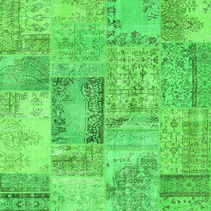 Round Machine Washable Patchwork Green Transitional Area Rugs, wshcon2886grn