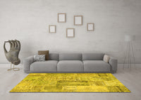 Machine Washable Patchwork Yellow Transitional Rug, wshcon2886yw