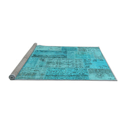 Sideview of Machine Washable Patchwork Light Blue Transitional Rug, wshcon2886lblu