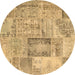 Round Patchwork Brown Transitional Rug, con2886brn