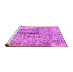 Sideview of Machine Washable Patchwork Pink Transitional Rug, wshcon2886pnk