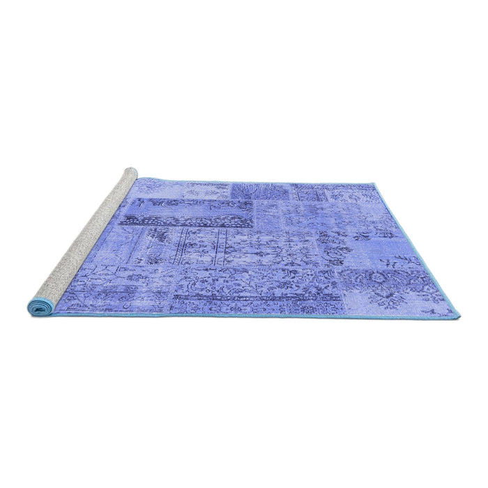 Sideview of Machine Washable Patchwork Blue Transitional Rug, wshcon2886blu