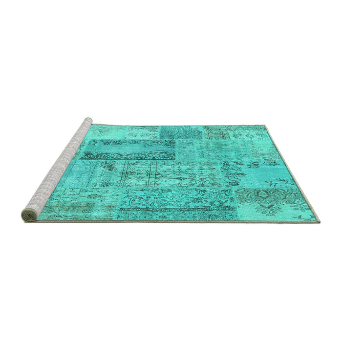 Sideview of Machine Washable Patchwork Turquoise Transitional Area Rugs, wshcon2886turq