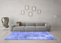 Machine Washable Patchwork Blue Transitional Rug, wshcon2886blu