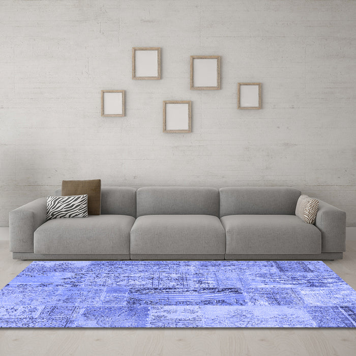 Machine Washable Patchwork Blue Transitional Rug in a Living Room, wshcon2886blu