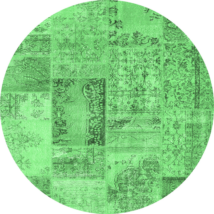Round Patchwork Emerald Green Transitional Rug, con2886emgrn