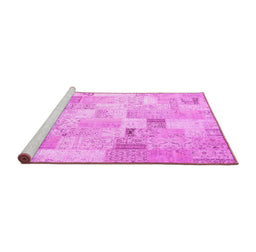 Sideview of Machine Washable Patchwork Pink Transitional Rug, wshcon2887pnk