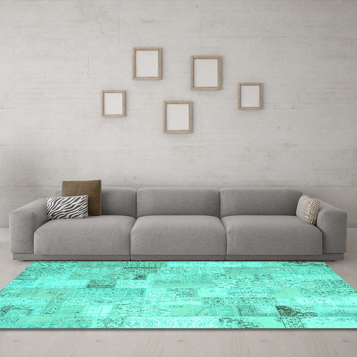 Machine Washable Patchwork Turquoise Transitional Area Rugs in a Living Room,, wshcon2887turq