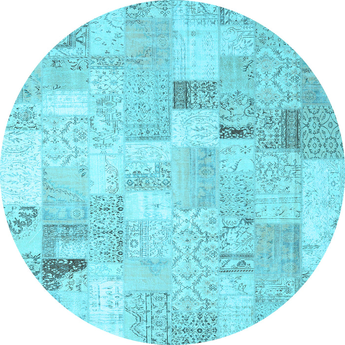 Round Patchwork Light Blue Transitional Rug, con2887lblu
