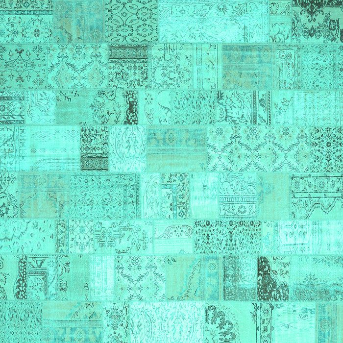 Square Machine Washable Patchwork Turquoise Transitional Area Rugs, wshcon2887turq