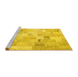 Sideview of Machine Washable Patchwork Yellow Transitional Rug, wshcon2887yw