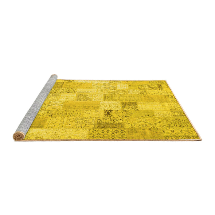 Sideview of Machine Washable Patchwork Yellow Transitional Rug, wshcon2887yw