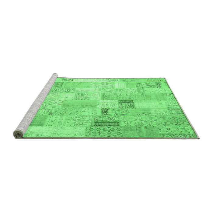 Sideview of Machine Washable Patchwork Emerald Green Transitional Area Rugs, wshcon2887emgrn