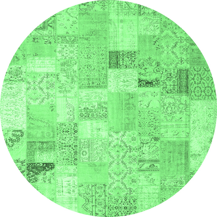 Round Machine Washable Patchwork Emerald Green Transitional Area Rugs, wshcon2887emgrn