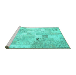 Sideview of Machine Washable Patchwork Turquoise Transitional Area Rugs, wshcon2887turq