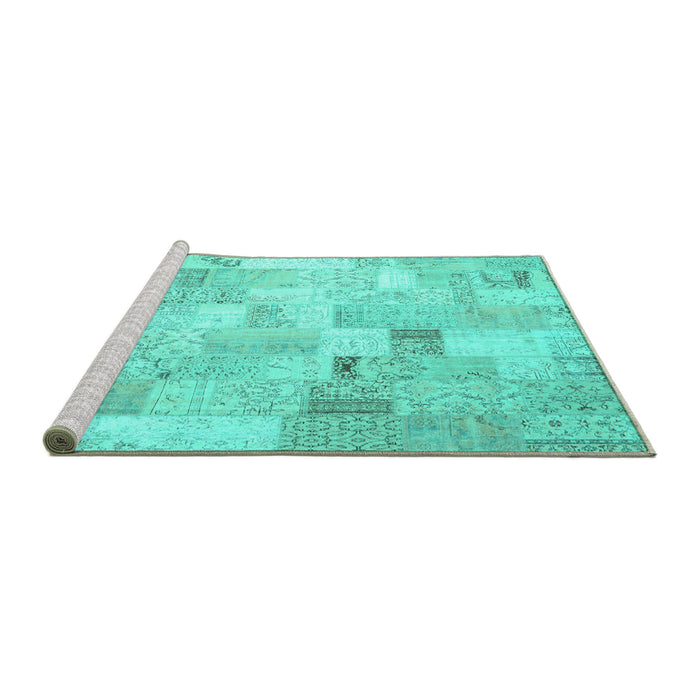 Sideview of Machine Washable Patchwork Turquoise Transitional Area Rugs, wshcon2887turq