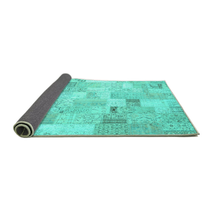 Sideview of Patchwork Turquoise Transitional Rug, con2887turq