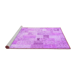 Sideview of Machine Washable Patchwork Purple Transitional Area Rugs, wshcon2887pur