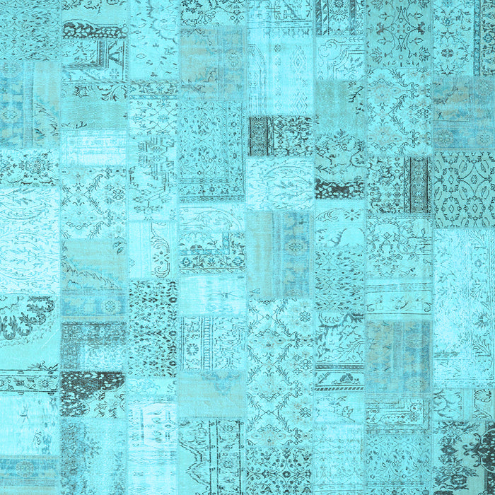Square Machine Washable Patchwork Light Blue Transitional Rug, wshcon2887lblu
