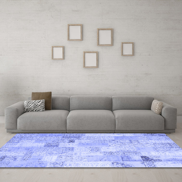 Machine Washable Patchwork Blue Transitional Rug in a Living Room, wshcon2887blu
