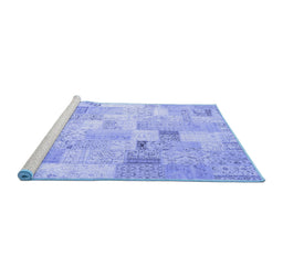 Sideview of Machine Washable Patchwork Blue Transitional Rug, wshcon2887blu