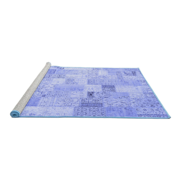 Sideview of Machine Washable Patchwork Blue Transitional Rug, wshcon2887blu
