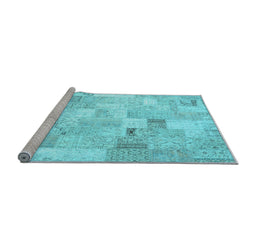 Sideview of Machine Washable Patchwork Light Blue Transitional Rug, wshcon2887lblu