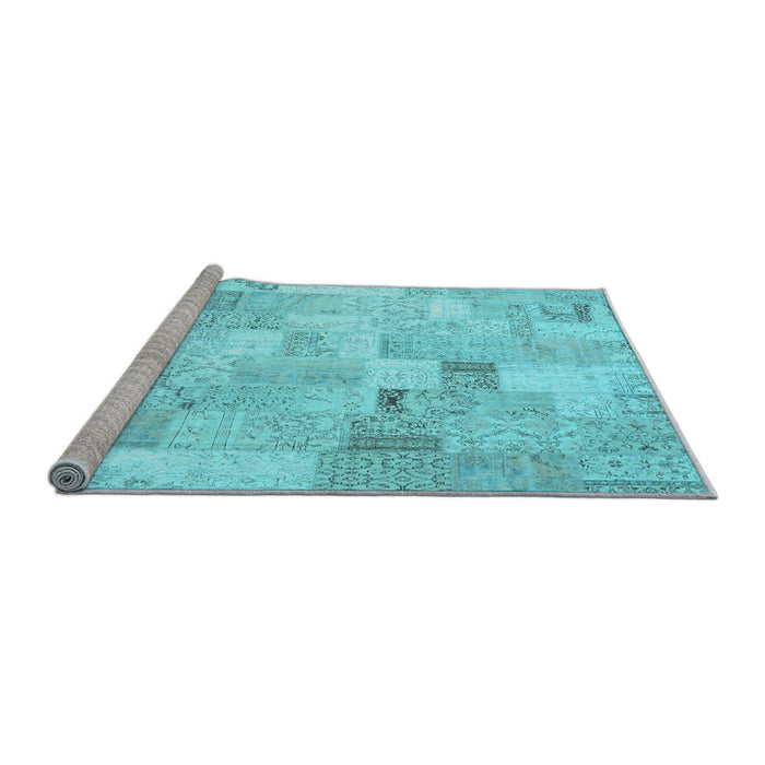 Sideview of Machine Washable Patchwork Light Blue Transitional Rug, wshcon2887lblu