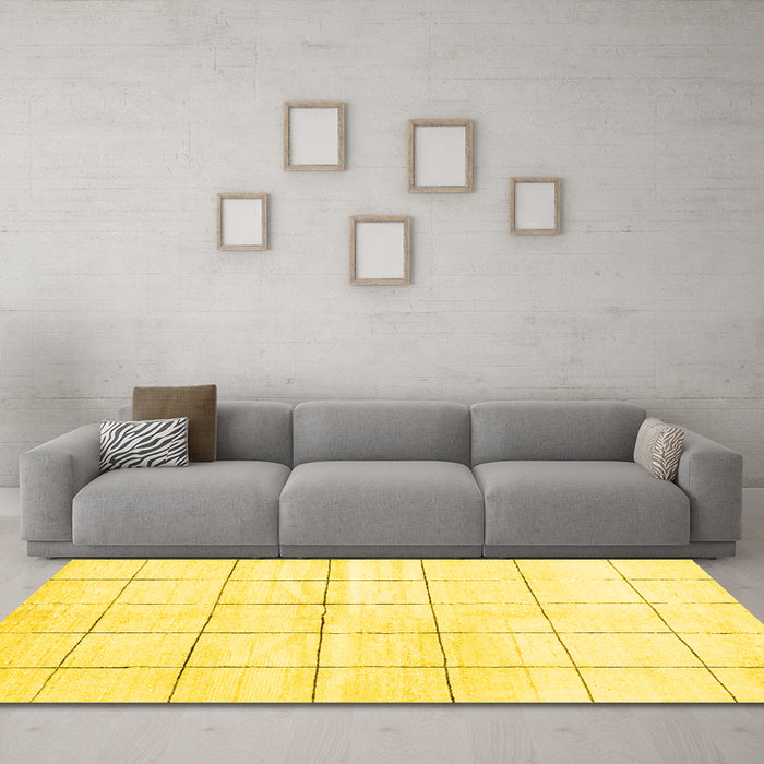 Machine Washable Solid Yellow Modern Rug in a Living Room, wshcon2889yw