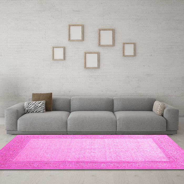 Machine Washable Abstract Pink Contemporary Rug in a Living Room, wshcon288pnk