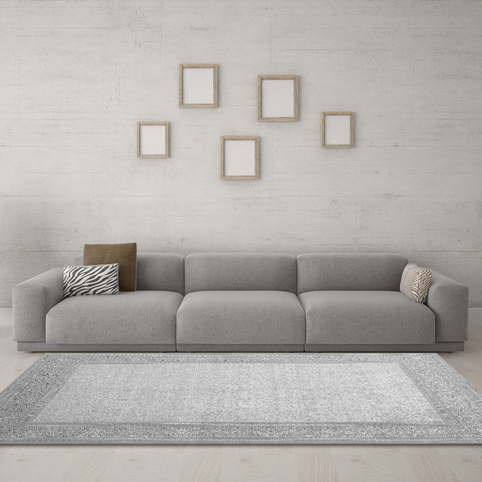 Machine Washable Abstract Gray Contemporary Rug in a Living Room,, wshcon288gry