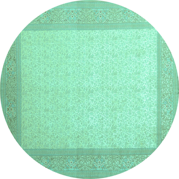 Round Machine Washable Abstract Turquoise Contemporary Area Rugs, wshcon288turq