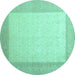 Round Machine Washable Abstract Turquoise Contemporary Area Rugs, wshcon288turq