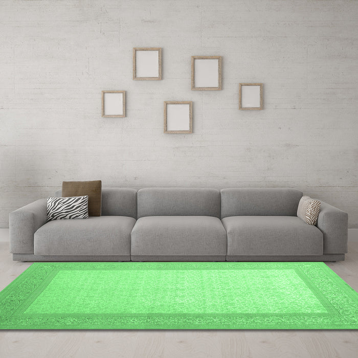 Machine Washable Abstract Emerald Green Contemporary Area Rugs in a Living Room,, wshcon288emgrn