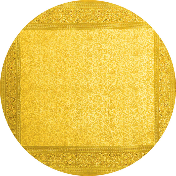 Round Machine Washable Abstract Yellow Contemporary Rug, wshcon288yw