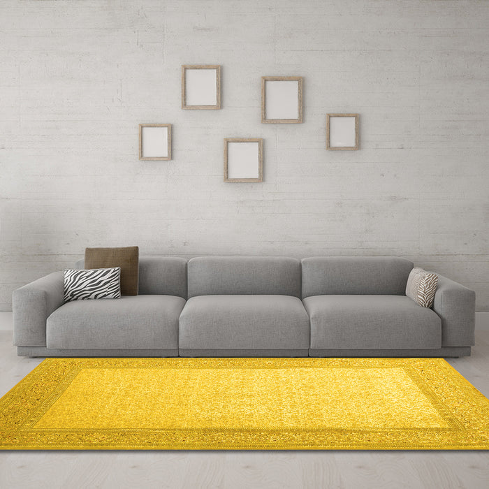 Machine Washable Abstract Yellow Contemporary Rug in a Living Room, wshcon288yw