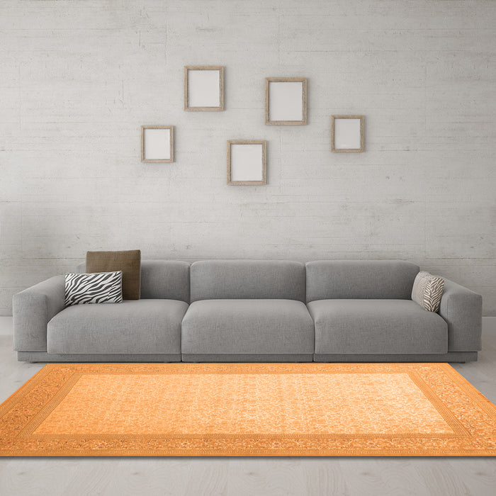 Machine Washable Abstract Orange Contemporary Area Rugs in a Living Room, wshcon288org