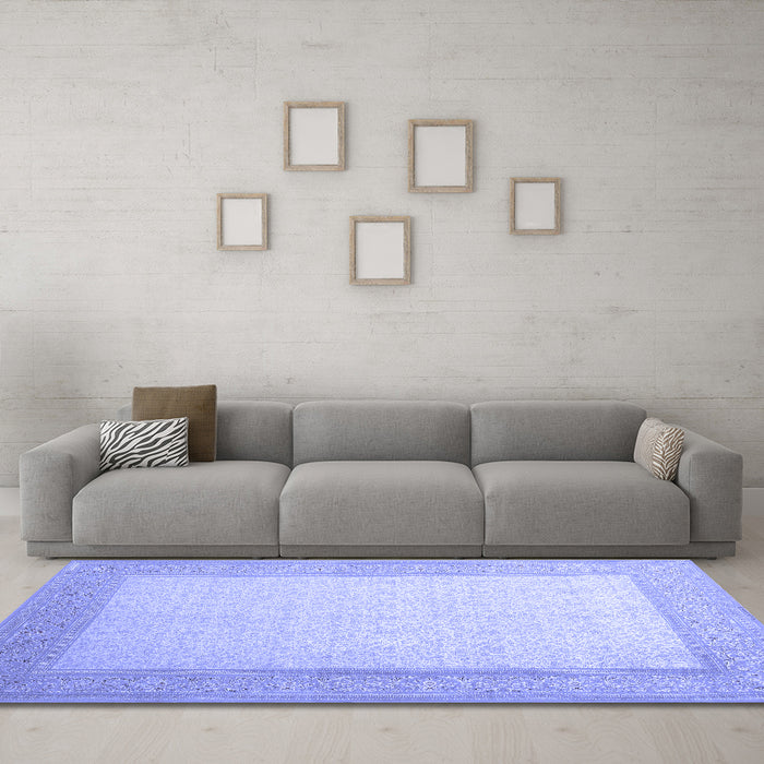 Machine Washable Abstract Blue Contemporary Rug in a Living Room, wshcon288blu