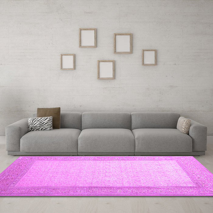 Machine Washable Abstract Purple Contemporary Area Rugs in a Living Room, wshcon288pur