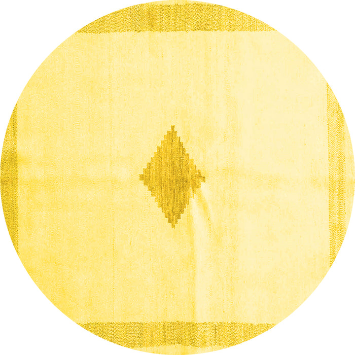 Round Machine Washable Solid Yellow Modern Rug, wshcon2891yw
