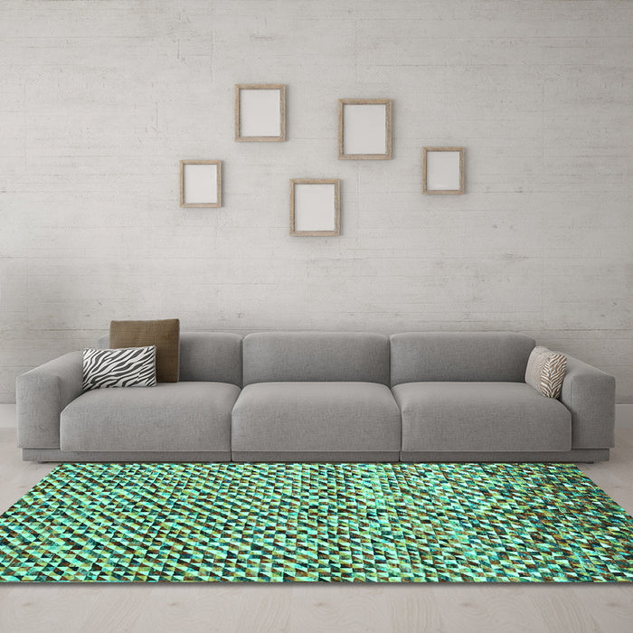 Machine Washable Abstract Turquoise Contemporary Area Rugs in a Living Room,, wshcon2892turq